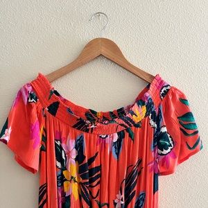 Old Navy Hot Pink Tropical Floral Off-Shoulder Midi Dress